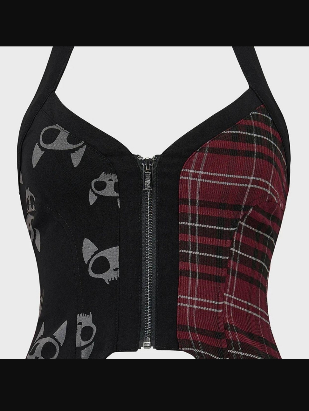 Killstar Black & Burgundy Plaid Zip Front Halter Tank